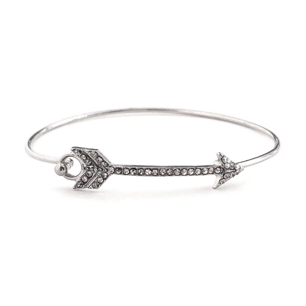 Pavé Rhinestone Silver Tone Arrow Bracelet Bangle